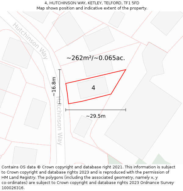 4, HUTCHINSON WAY, KETLEY, TELFORD, TF1 5FD: Plot and title map