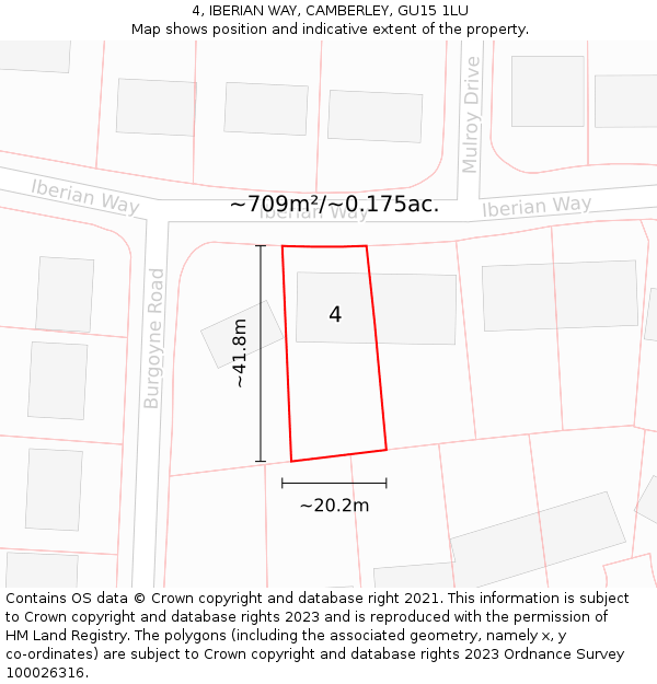 4, IBERIAN WAY, CAMBERLEY, GU15 1LU: Plot and title map