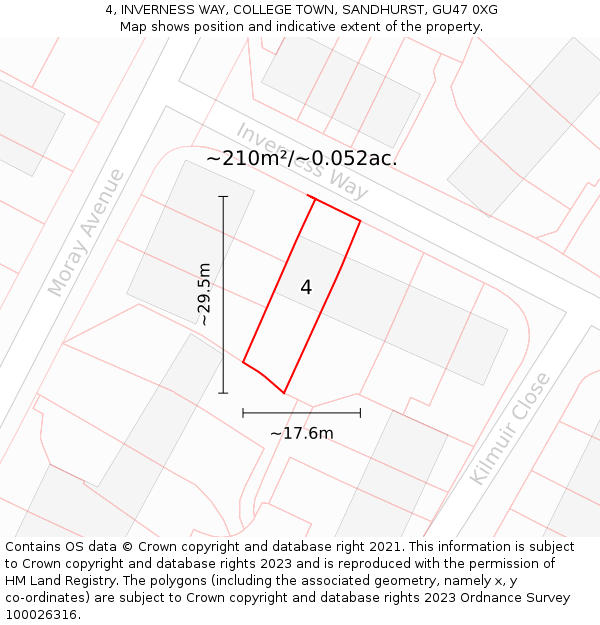 4, INVERNESS WAY, COLLEGE TOWN, SANDHURST, GU47 0XG: Plot and title map