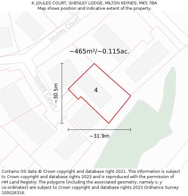 4, JOULES COURT, SHENLEY LODGE, MILTON KEYNES, MK5 7BA: Plot and title map