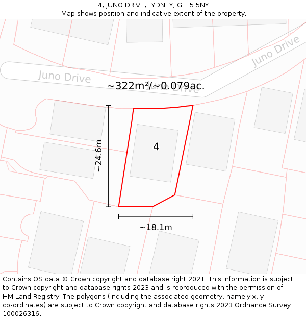 4, JUNO DRIVE, LYDNEY, GL15 5NY: Plot and title map