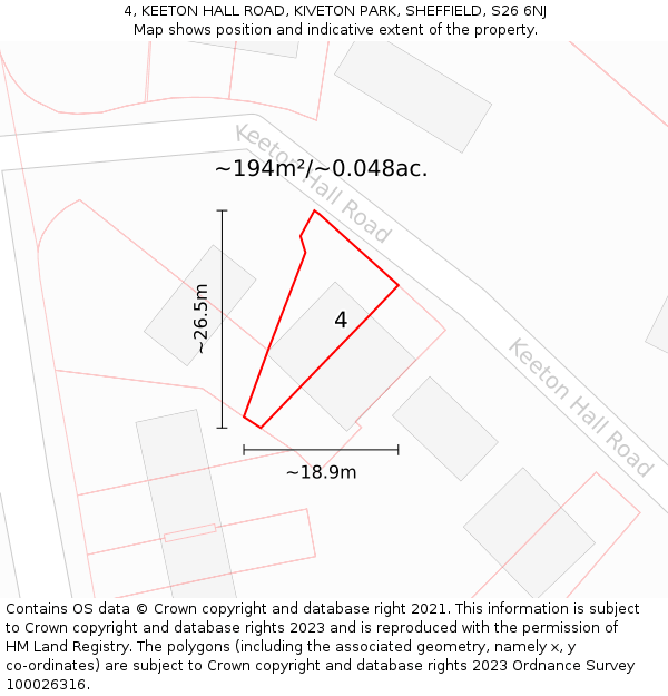 4, KEETON HALL ROAD, KIVETON PARK, SHEFFIELD, S26 6NJ: Plot and title map