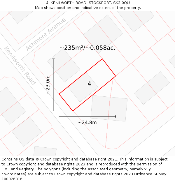 4, KENILWORTH ROAD, STOCKPORT, SK3 0QU: Plot and title map