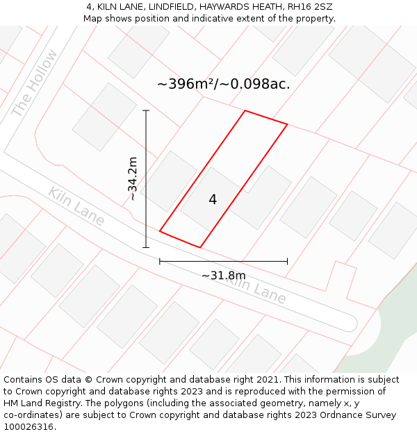 4, KILN LANE, LINDFIELD, HAYWARDS HEATH, RH16 2SZ: Plot and title map