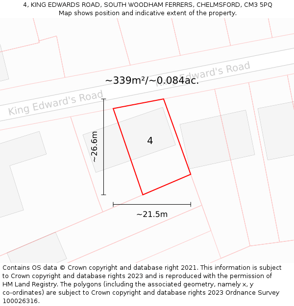 4, KING EDWARDS ROAD, SOUTH WOODHAM FERRERS, CHELMSFORD, CM3 5PQ: Plot and title map