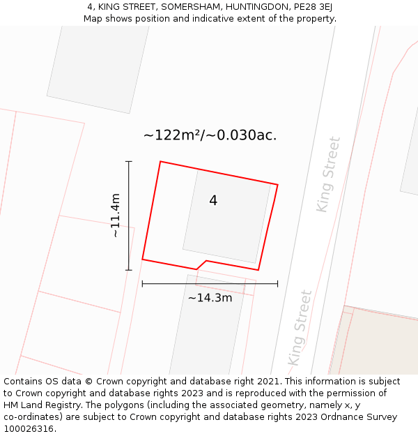 4, KING STREET, SOMERSHAM, HUNTINGDON, PE28 3EJ: Plot and title map