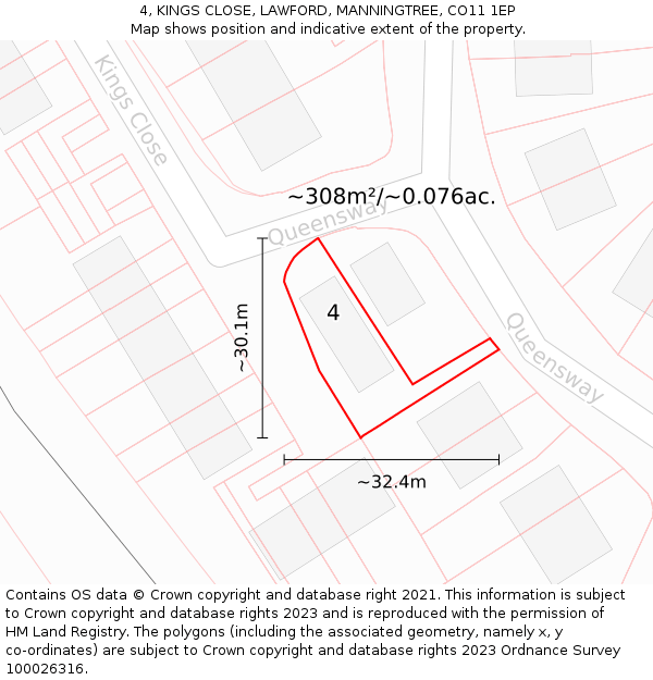 4, KINGS CLOSE, LAWFORD, MANNINGTREE, CO11 1EP: Plot and title map