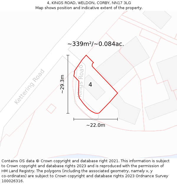 4, KINGS ROAD, WELDON, CORBY, NN17 3LG: Plot and title map