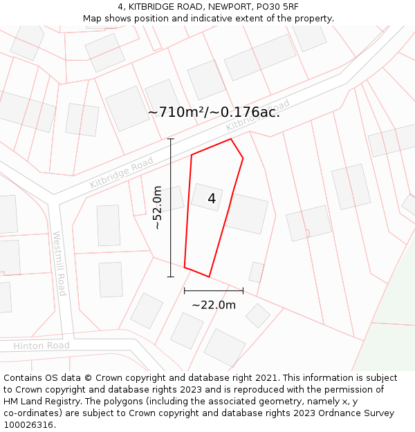 4, KITBRIDGE ROAD, NEWPORT, PO30 5RF: Plot and title map