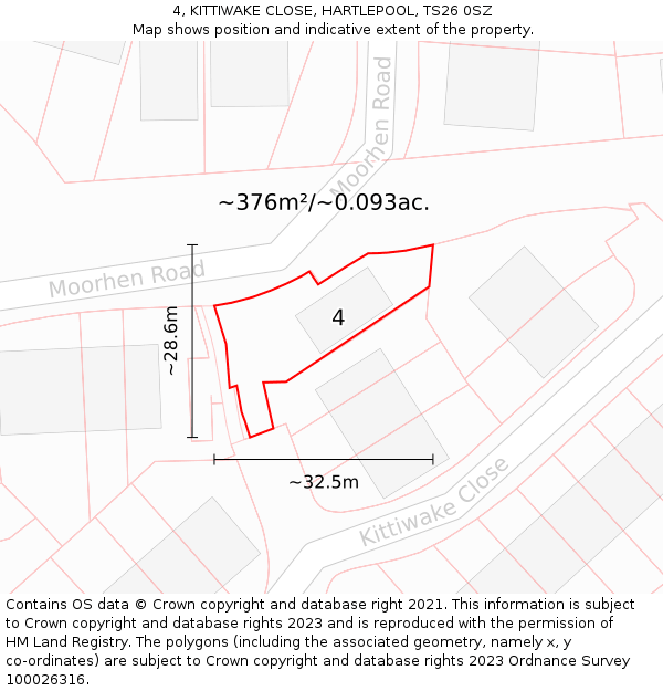 4, KITTIWAKE CLOSE, HARTLEPOOL, TS26 0SZ: Plot and title map