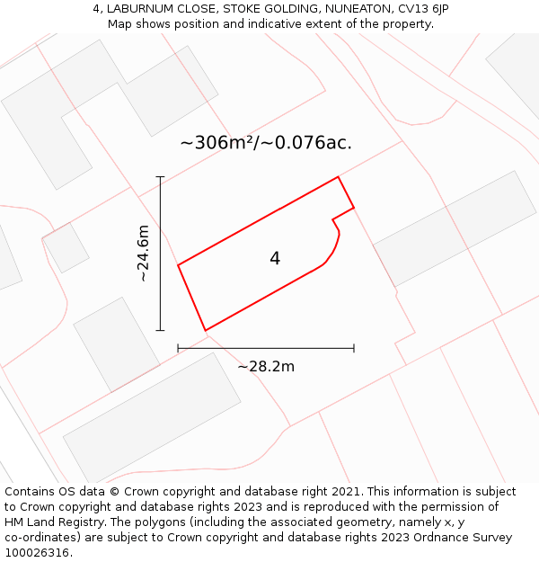 4, LABURNUM CLOSE, STOKE GOLDING, NUNEATON, CV13 6JP: Plot and title map