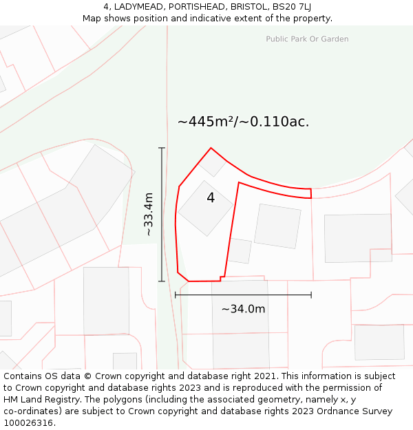 4, LADYMEAD, PORTISHEAD, BRISTOL, BS20 7LJ: Plot and title map