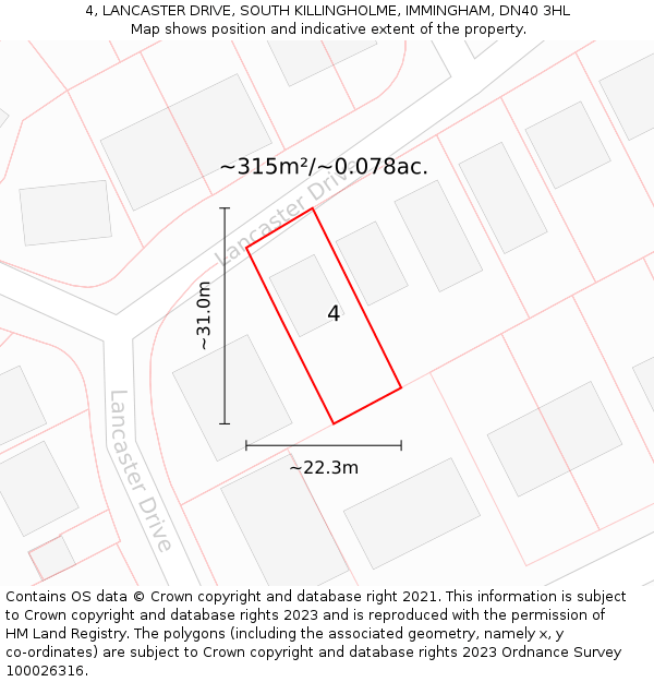 4, LANCASTER DRIVE, SOUTH KILLINGHOLME, IMMINGHAM, DN40 3HL: Plot and title map