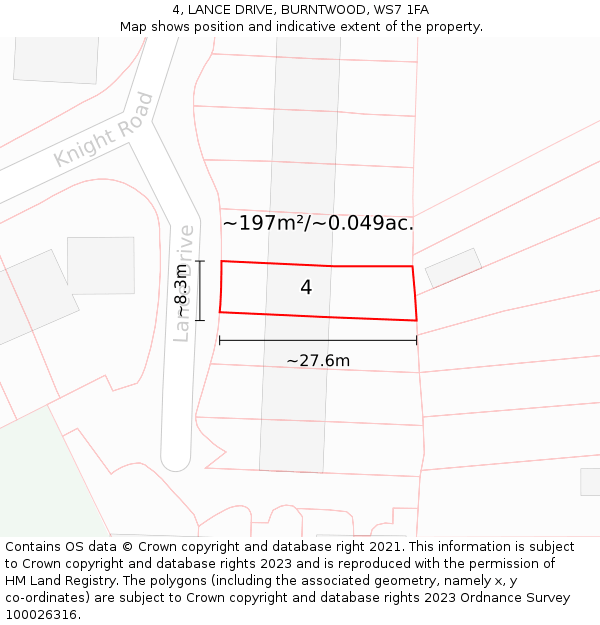 4, LANCE DRIVE, BURNTWOOD, WS7 1FA: Plot and title map