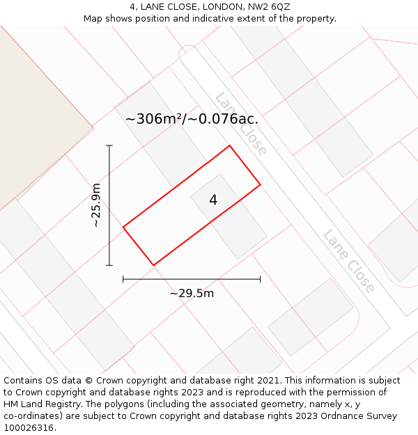 4, LANE CLOSE, LONDON, NW2 6QZ: Plot and title map