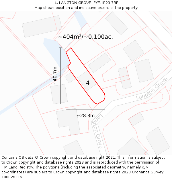 4, LANGTON GROVE, EYE, IP23 7BF: Plot and title map