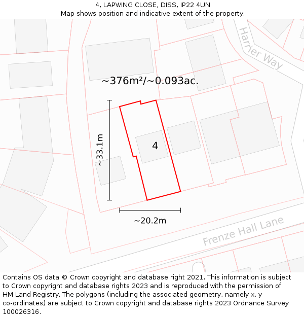 4, LAPWING CLOSE, DISS, IP22 4UN: Plot and title map