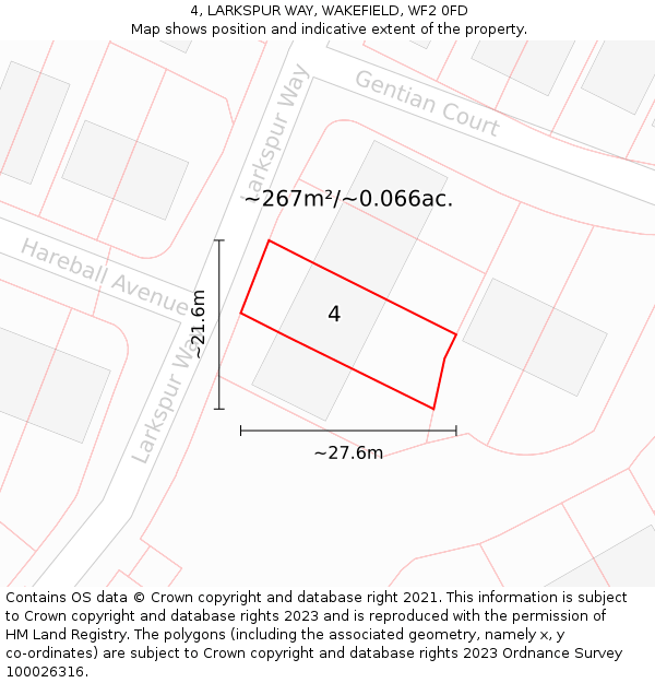 4, LARKSPUR WAY, WAKEFIELD, WF2 0FD: Plot and title map