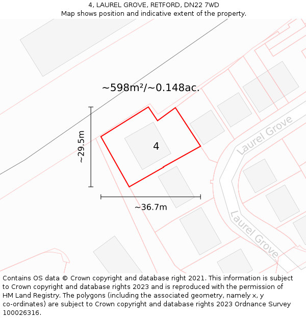 4, LAUREL GROVE, RETFORD, DN22 7WD: Plot and title map