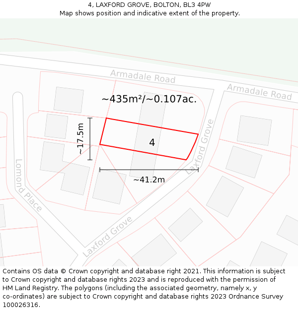 4, LAXFORD GROVE, BOLTON, BL3 4PW: Plot and title map