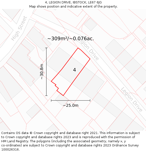 4, LEGION DRIVE, IBSTOCK, LE67 6JG: Plot and title map