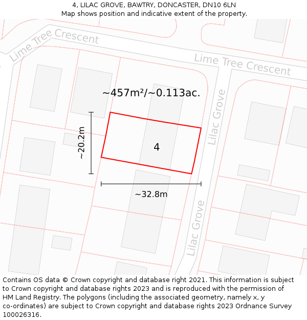 4, LILAC GROVE, BAWTRY, DONCASTER, DN10 6LN: Plot and title map