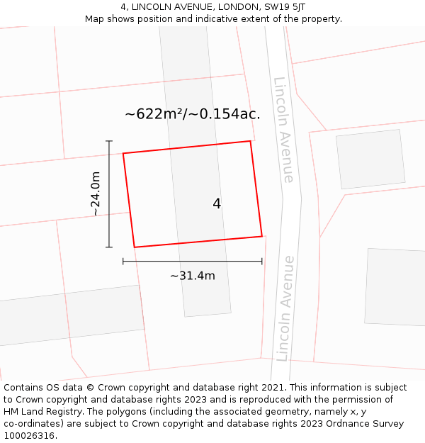 4, LINCOLN AVENUE, LONDON, SW19 5JT: Plot and title map