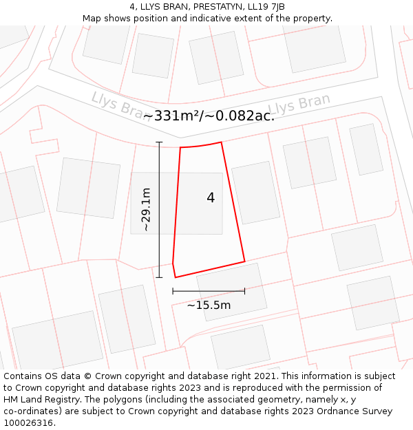 4, LLYS BRAN, PRESTATYN, LL19 7JB: Plot and title map