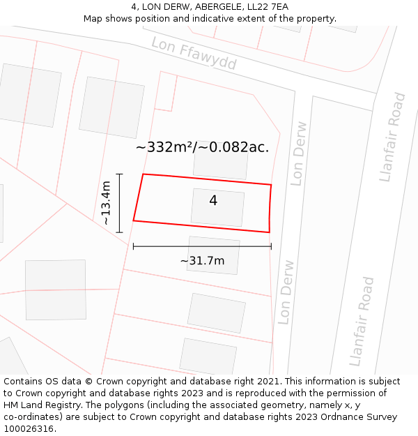 4, LON DERW, ABERGELE, LL22 7EA: Plot and title map