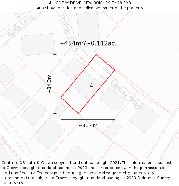 4, LONBAY DRIVE, NEW ROMNEY, TN28 8AB: Plot and title map