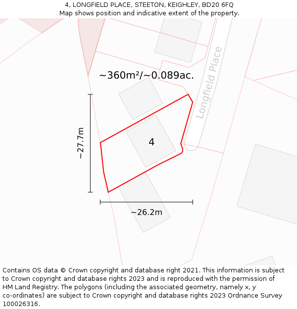 4, LONGFIELD PLACE, STEETON, KEIGHLEY, BD20 6FQ: Plot and title map