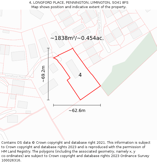 4, LONGFORD PLACE, PENNINGTON, LYMINGTON, SO41 8FS: Plot and title map