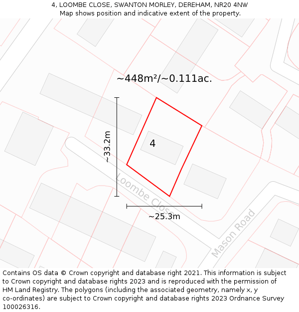 4, LOOMBE CLOSE, SWANTON MORLEY, DEREHAM, NR20 4NW: Plot and title map
