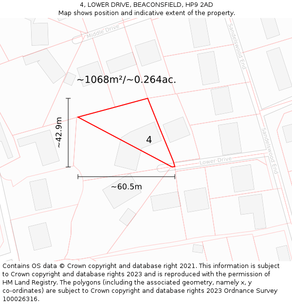 4, LOWER DRIVE, BEACONSFIELD, HP9 2AD: Plot and title map