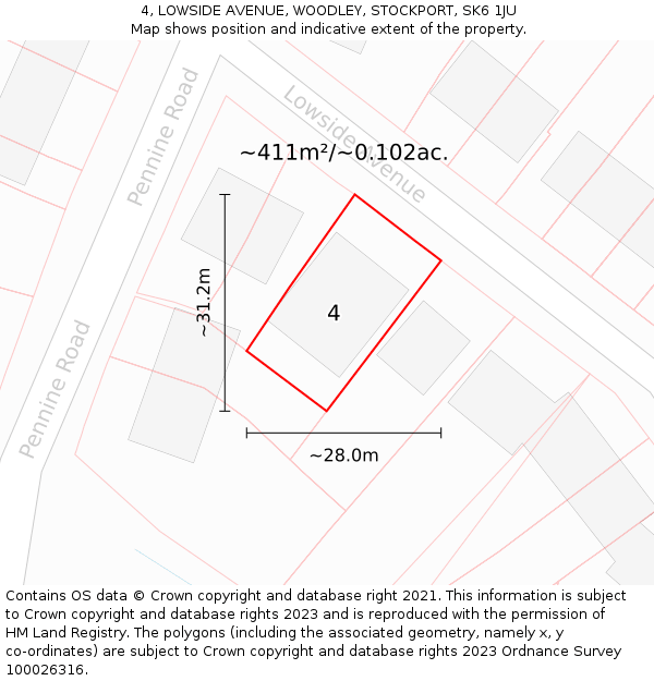 4, LOWSIDE AVENUE, WOODLEY, STOCKPORT, SK6 1JU: Plot and title map