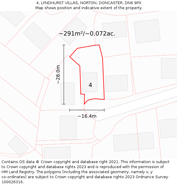 4, LYNDHURST VILLAS, NORTON, DONCASTER, DN6 9PX: Plot and title map