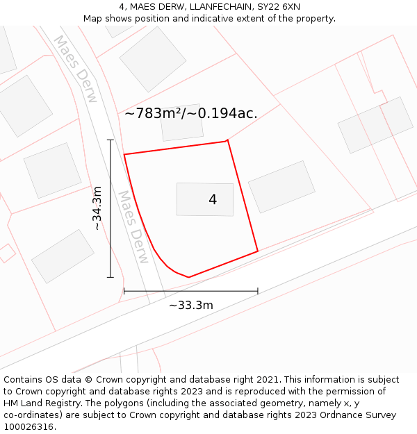 4, MAES DERW, LLANFECHAIN, SY22 6XN: Plot and title map