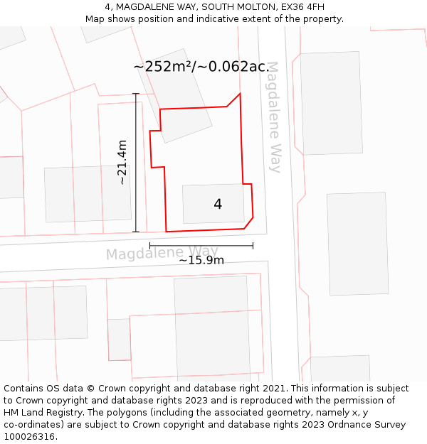 4, MAGDALENE WAY, SOUTH MOLTON, EX36 4FH: Plot and title map