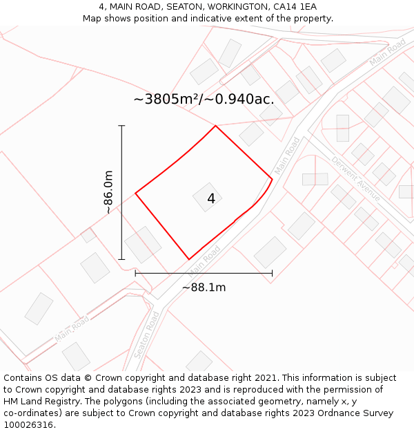 4, MAIN ROAD, SEATON, WORKINGTON, CA14 1EA: Plot and title map