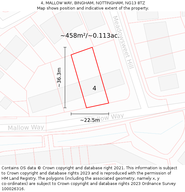 4, MALLOW WAY, BINGHAM, NOTTINGHAM, NG13 8TZ: Plot and title map