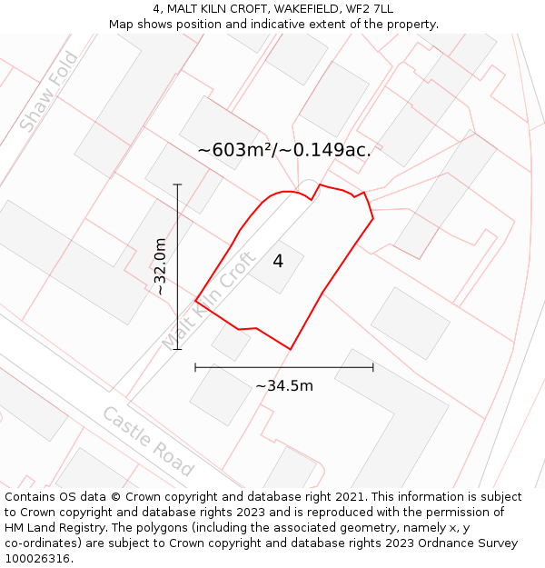 4, MALT KILN CROFT, WAKEFIELD, WF2 7LL: Plot and title map