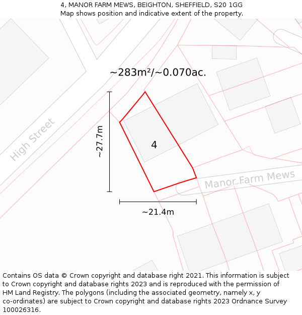 4, MANOR FARM MEWS, BEIGHTON, SHEFFIELD, S20 1GG: Plot and title map