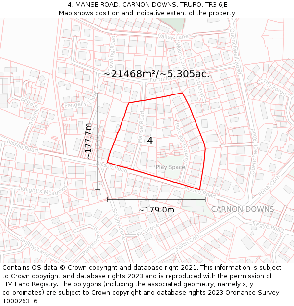 4, MANSE ROAD, CARNON DOWNS, TRURO, TR3 6JE: Plot and title map