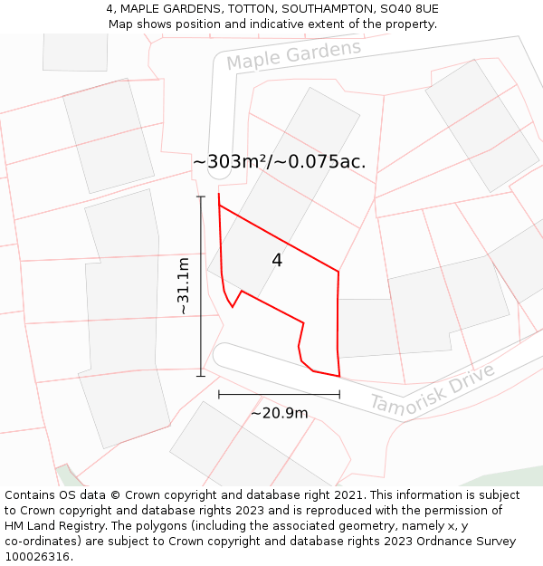 4, MAPLE GARDENS, TOTTON, SOUTHAMPTON, SO40 8UE: Plot and title map