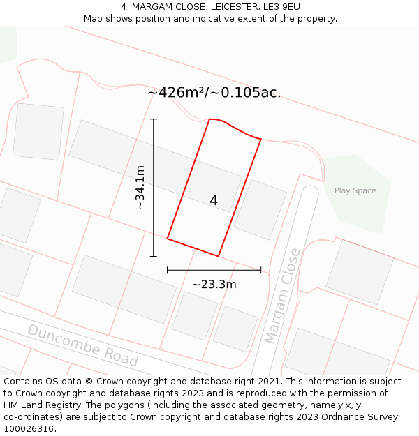 4, MARGAM CLOSE, LEICESTER, LE3 9EU: Plot and title map