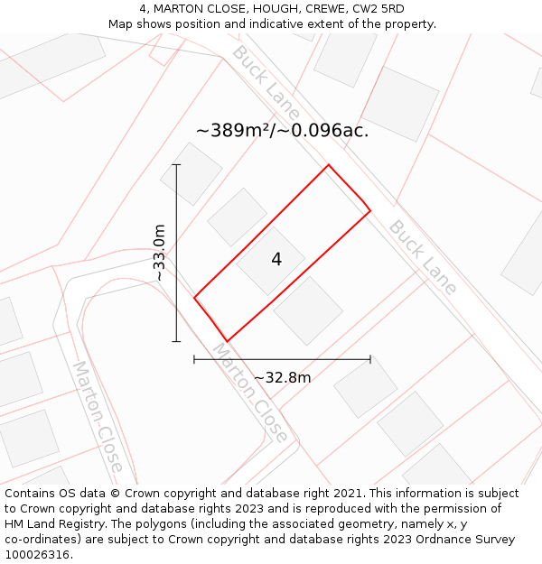 4, MARTON CLOSE, HOUGH, CREWE, CW2 5RD: Plot and title map