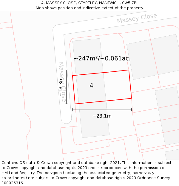 4, MASSEY CLOSE, STAPELEY, NANTWICH, CW5 7RL: Plot and title map