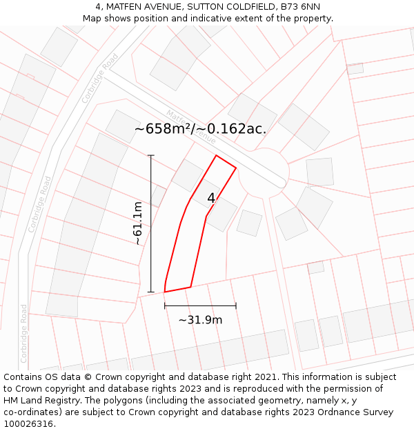 4, MATFEN AVENUE, SUTTON COLDFIELD, B73 6NN: Plot and title map