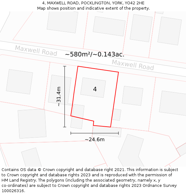 4, MAXWELL ROAD, POCKLINGTON, YORK, YO42 2HE: Plot and title map