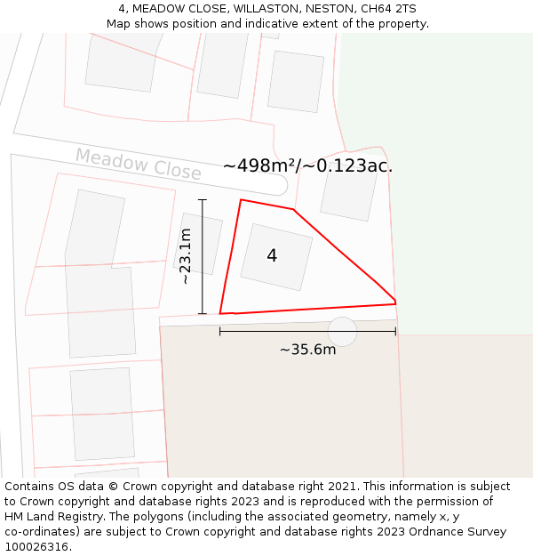 4, MEADOW CLOSE, WILLASTON, NESTON, CH64 2TS: Plot and title map